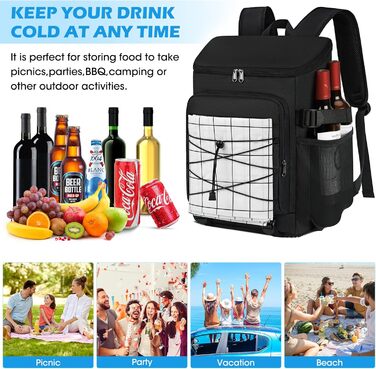 NUBILY 30L Insulated Cooler Backpack - Waterproof Cooler Bag Backpack - Large Insulated Cooler Bag - Thermo Lunch Bag for Camping, Outdoor Activities, Travel, BBQ, Hiking - Black