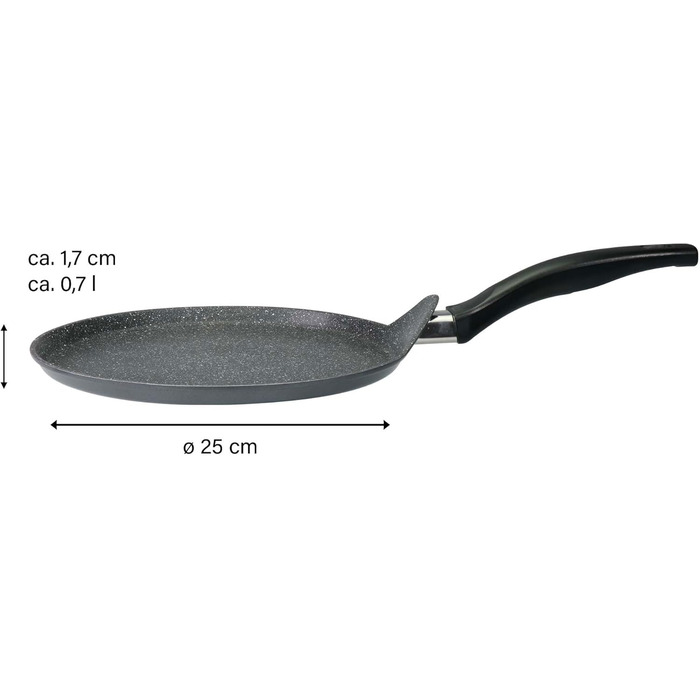 STONELINE Back to Nature Crepe Pan Induction 25 cm, Omelette pan coated with real stone particles, Pancake/Pancake pan non-stick, Fat-free frying, All stovetops, (Grey)