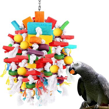 Bird Parrot Chewing Toy, Multi-Colored Wooden Block Tearing Toy, Best Bird Toy for African Grey Parrots, Macaws, Cockatoos, and a Variety of Amazon Parrots