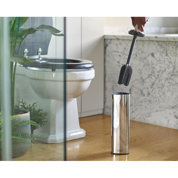 Joseph Joseph Flex 360 Luxury Toilet Brush and Holder Set with Drip-Free, Blockage-Free, Interchangeable Triple-Action Brush Head - Stainless Steel