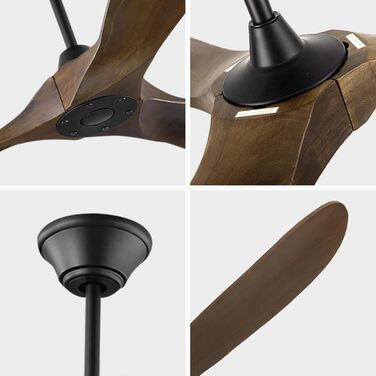 Дерев'яний стельовий вентилятор 152 см з дистанційним керуванням, 60 дюймів, 3 лопаті, DC-двигун, для дому та вулиці, таймер, коричневий
