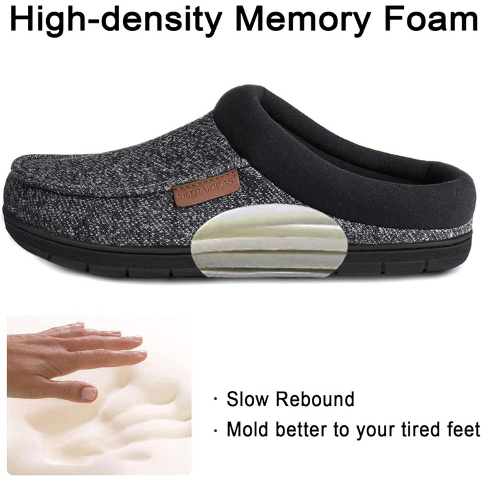 Чоловічі домашні тапочки ULTRAIDEAS з піною з пам'яті, замшеві, з м'якою підкладкою, сірі, 45/46 EU, 44.5/45.5 EU, чорний, сірий