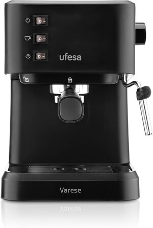 Ufesa Sienna Espresso Machine and Cappuccino Semi-Automatic Machine with Milk Frother, 20 Bar Pressure, Digital Touch Panel, 1360W, for Coffee Grounds or ESE Pads, 0.9L Water Tank, Silver (1050W | BLACK)