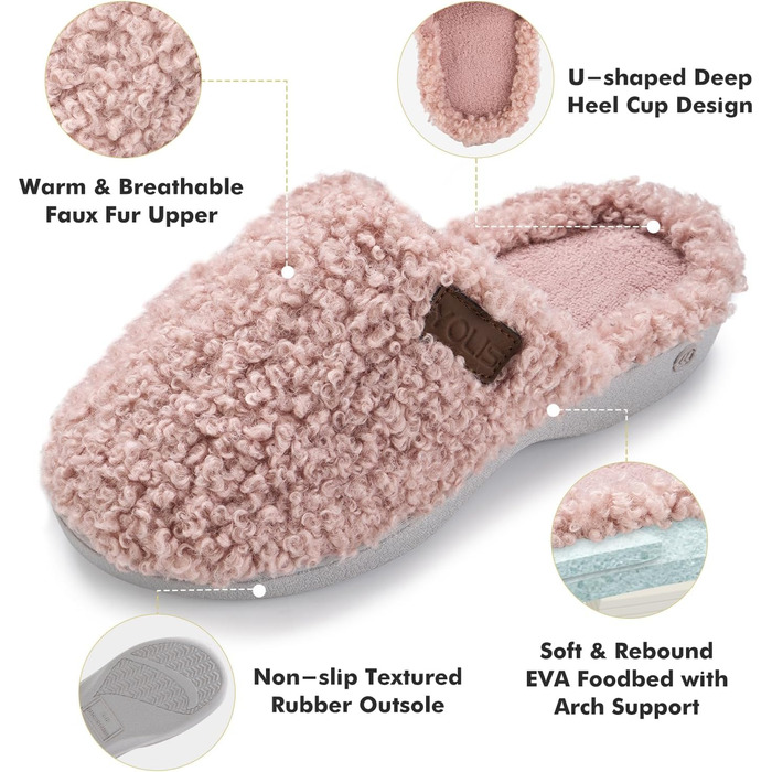 Жіночі тапочки YOLIS Flauschig: м'які, з підтримкою склепіння стопи, з піною Memory, теплі та зручні для дому та вулиці (42/43 EU, Рожевий)
