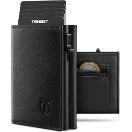 TENBST Wallet for Men with RFID Protection, Slim Wallet with Coin Pocket, 10 Card Holder Money Clip Wallet for Men, Magnetic Wallets for Men, Small Credit Card Case with Gift Box - Black (Black)