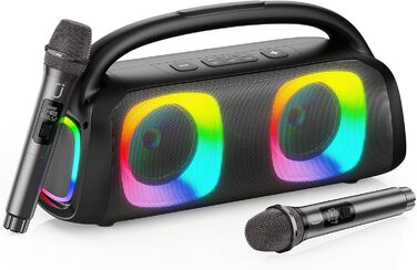 Караоке система JYX з 2 бездротовими мікрофонами, портативна Bluetooth колонка для дорослих та дітей, PA система, підтримка TF картки/USB, AUX вхід, TWS для вечірок (D19-T)