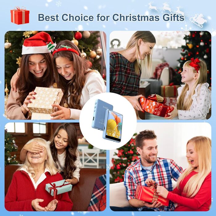 MP3-плеєр 64GB Bluetooth 5.3 з сенсорним екраном 2.4' для дітей, FM-радіо, запис голосу, Line-In (Чорний, Синій)