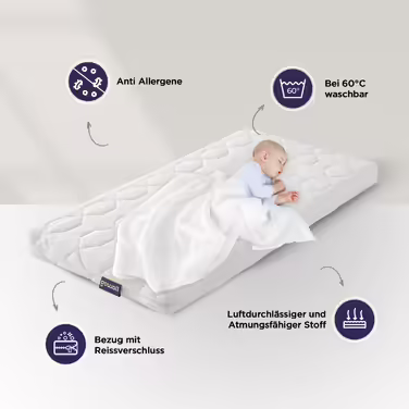 gowoll 70x160 cm cold foam mattress with anti-suffocation channel 6 cm height baby mattress for cot, children's bed, cabin bed and travel cot (Wave Baby) (Baby Mattress, 60 x 120 cm)