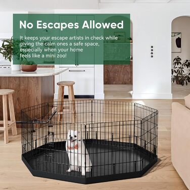 Клітка-загончик для собак PJYuCien, 8 панелей, 61 см, для дому, з підлогою, металева, складна, для цуценят, тренувальний загін, для малих тварин, чорна