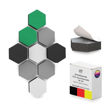 Акустичні панелі PolySound ECO 3D-гексагон, самоклеючі шумопоглинаючі шестигранники для офісу, геймінгу та дому, набір 9 шт (3-10 см), колір Oceanic Oasis