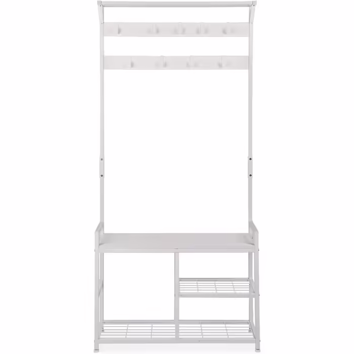 Вішак для одягу з лавкою Leader Accessories, металевий, білий, 182x30x84 см, для передпокою, рустикальний стиль