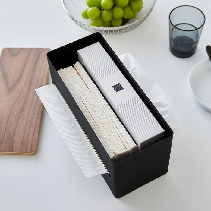 Yamazaki 4765 RIN Double-Sided Tissue Box, Black, Steel/Plywood, Minimalist, 26 x 11 x 14 cm