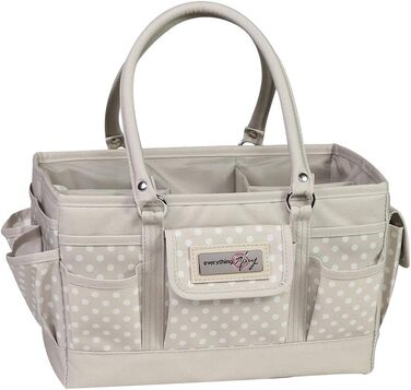 Everything Mary Blaugruner, geometric deluxe store and tote bag, organizer for crafts, sewing, paper, art, desk, canvas, accessories, storage with handles for travel (Light Brown Spotted)