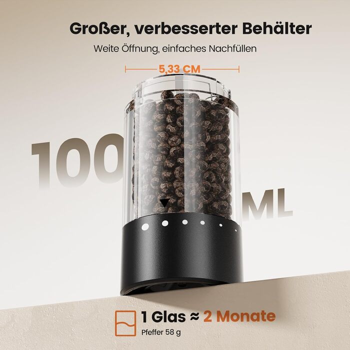 Електричні мельниці для солі та перцю 2 шт. з USB-C зарядкою, регулюванням помелу, LED-підсвічуванням, керамічним жорном та стійкою підставкою – чорний та білий