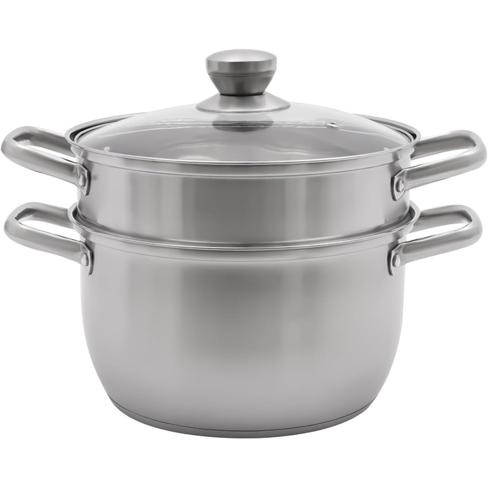 Пароварка 20 см з нержавіючої сталі з кришкою з скла, 2-рівнева пароварка, каструля для супу, пароварка для індукції, каструля для приготування на пару, каструля для овочів, риби, супу, галушок