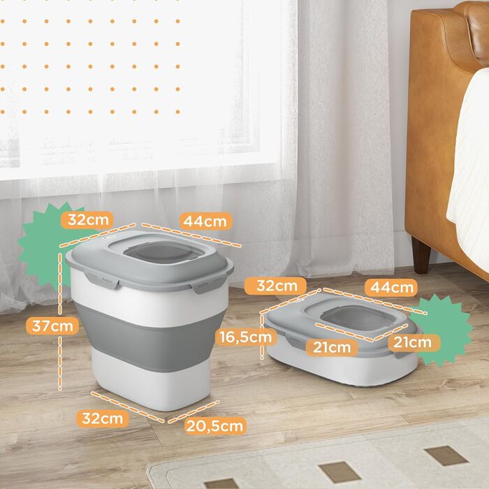Контейнер для корму PawHut для собак та котів, 25 л, складаний, з мірним стаканчиком, мискою та ложкою, на колесах, сірий