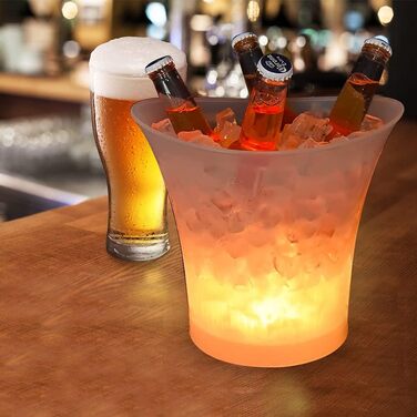 LED Ice Bucket, Standard 5L Large Capacity Bottle Cooler with Multi-Color Changing for Party/Home/Bar, Waterproof Champagne Cooler Drink Container Champagne Wine Beer Ice Bucket (Does Not Include Batteries)