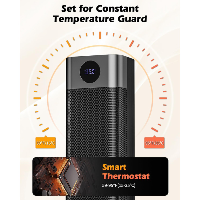 Електричний обігрівач PTC 2000W з термостатом, дистанційним керуванням, таймером та захистом від перегріву. Обігрівач для дому, офісу, спальні.