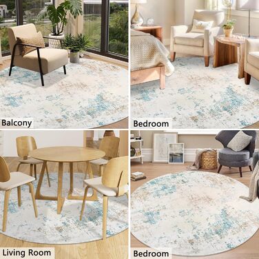 Килим для вітальні 160x230 см, абстрактний, короткий ворс, для спальні, миючий, сучасний, м'який, для їдальні, дитячої кімнати (160 см круглий, бежевий)