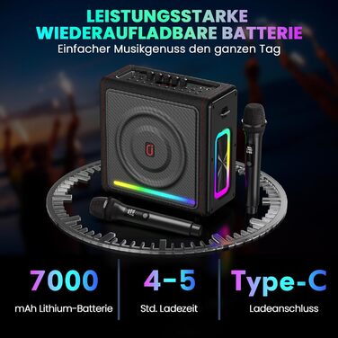 Караоке машина з 2 мікрофонами, портативна Bluetooth колонка з підсвіткою, FM, USB, TF, AUX, TWS, для дорослих та дітей, MS78