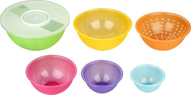 Набір пластикових мисок з кришками 0,5–6 л, різнокольорові, BPA Free — універсальні миски для салату, замішування тіста та кухні, з друшляком