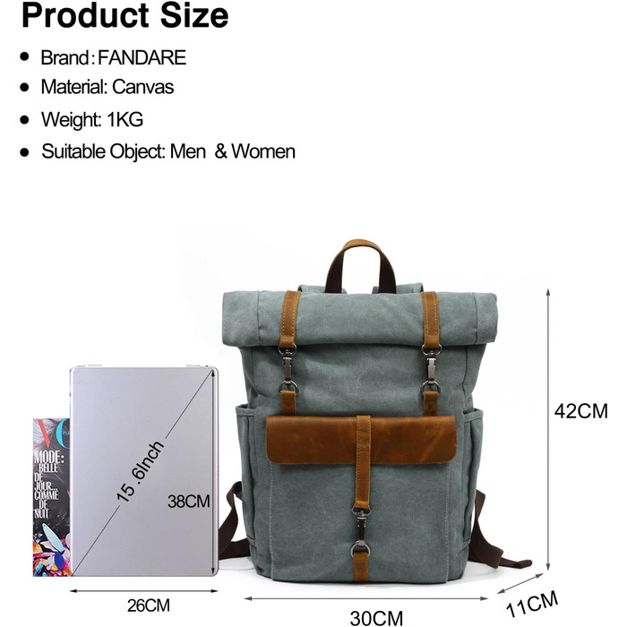 Рюкзак FANDARE Rolltop з водонепроникною тканиною, 15.6