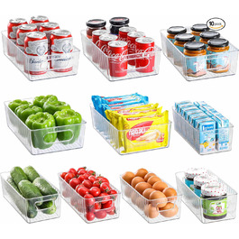 Refrigerator Organizer 10-Piece Set, Transparent Storage Boxes Organizer, High-Quality Pantry Food Storage Containers with Handle for Refrigerator, Kitchens, Cabinets - BPA Free