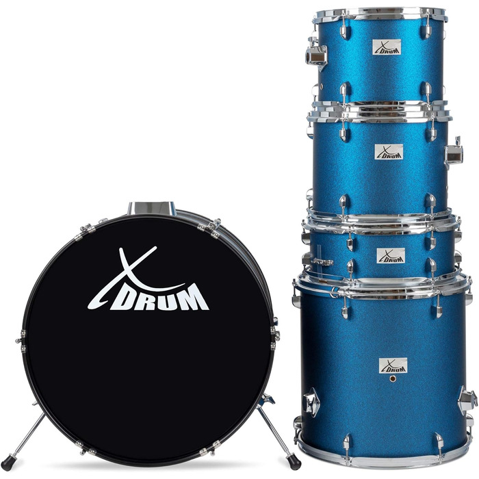 XDrum Semi 22' Standard барабанна установка Satin Blue Sparkle (22' BD, 12' TT, 13' TT, 16' FT, 14' SD) з навчальним посібником, блакитний колір