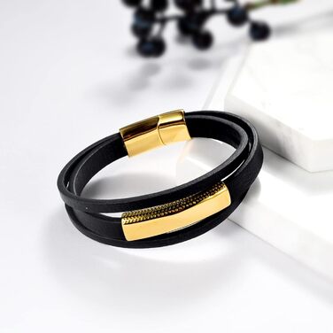 Чоловічий шкіряний браслет ручної роботи JewelryWe, плетений, з нержавіючою сталлю, магнітна застібка, регульований, для чоловіків та жінок (срібло+золото)