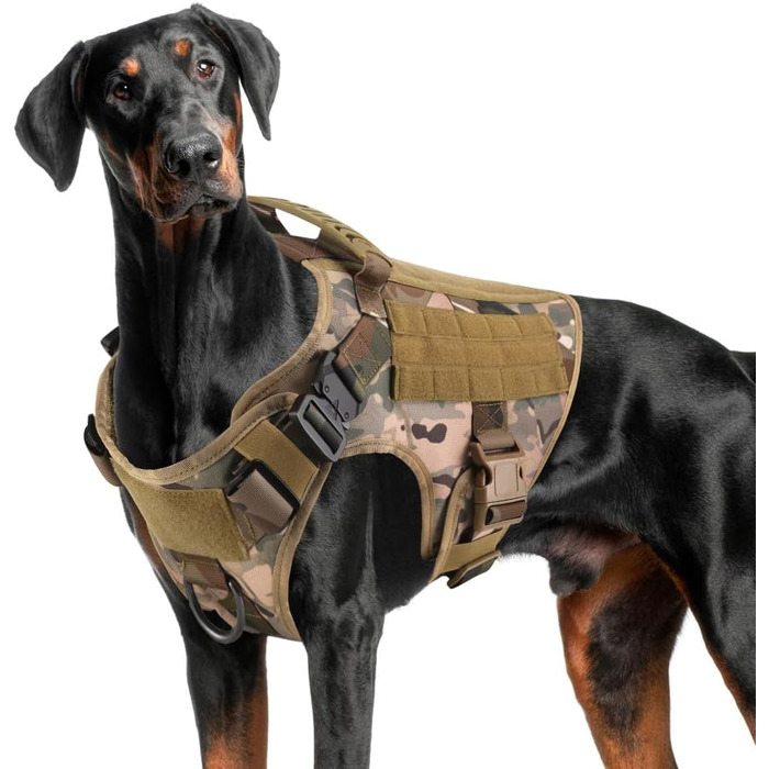 FeimaX Tactical Dog Harness with Handle Military Net Working Tactical Dog Vest Chest Harness for Large Dogs No Pull Adjustable Vest for Walks Training (Camo, S) Camo S