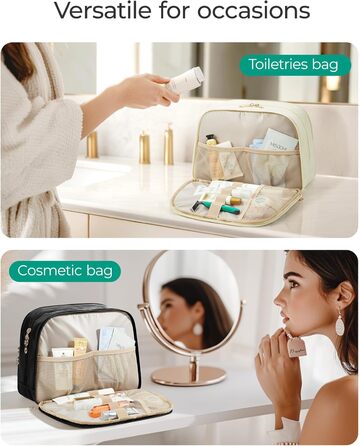 Сумка для косметики BAGSMART для жінок, велика дорожня косметичка, об'ємна косметична сумка, дорожня сумка для макіяжу та косметики з ручкою, чорна