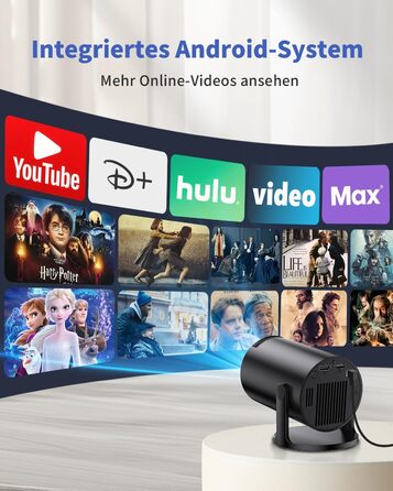 Портативний проєктор Yoton Mini Beamer Wi-Fi6/Bluetooth 5.4 з бездротовою трансляцією екрану (Android/iOS), підтримка 1080P, автоматична корекція трапецеїдальних спотворень, HDMI, Native 720P, білий (чорний)