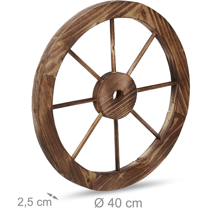 Relaxdays Wooden Wagon Wheel, 2-Piece Set, Decoration for Garden, Terrace, Veranda, Rustic Spoke Wheel, Saloon, Western, Brown