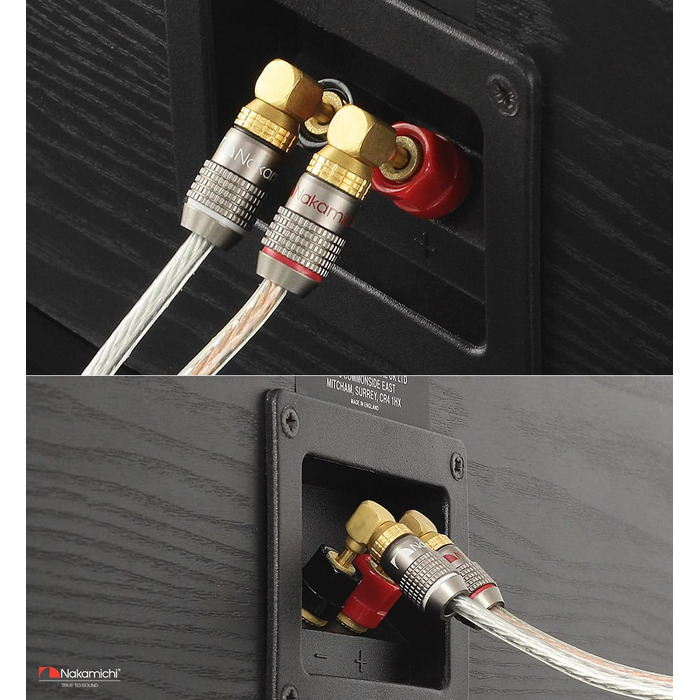 Бананові конектори Nakamichi FanLock Excel-Serie, позолочені правокутні роз'єми для акустичних кабелів Hi-Fi та домашнього кінотеатру, 10-18 AWG, 4 мм, 4 шт (2 пари)