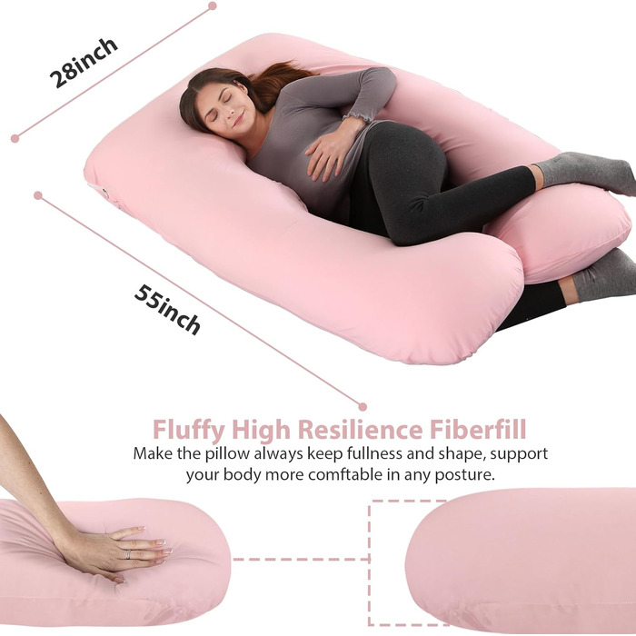 Подушка для вагітних Amagoing U-подібна, 144.8 см, рожева. Знімна чохол з джерсі, для підтримки спини, ніг та стегон.