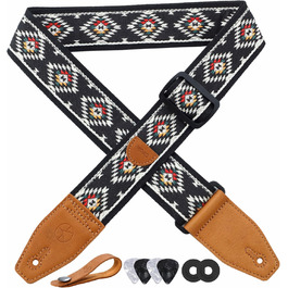 Гітарний ремінь 5,1 см з бавовняного друку, квітковий принт, з повнозернової шкіри, для бас-гітари, електрогітари та акустичної гітари, безкоштовна кнопка для ремінця, фіксатори ремінця та медіатори. Жовті ромашки (Чорний діамант)