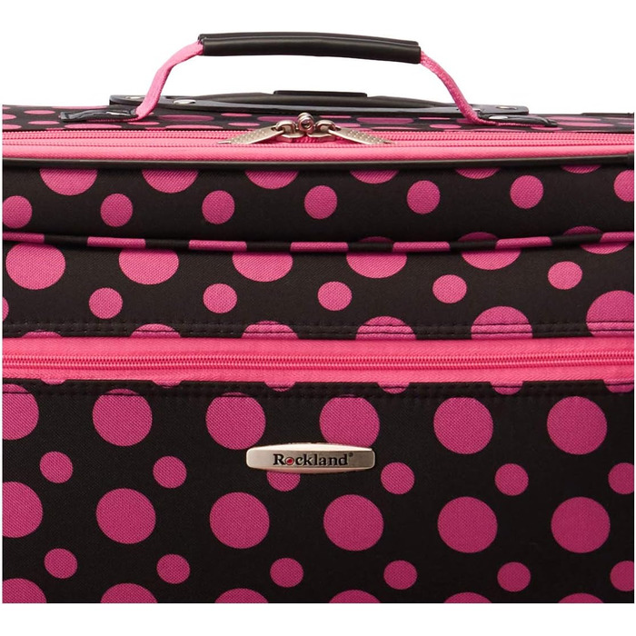 Набір валіз Rockland Softside, 4 шт. (14/20/24/28), стильний дизайн, чорно-рожевий принт