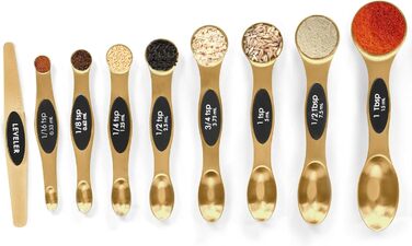 Magnetic Measuring Spoon Set, Stainless Steel with Leveler, 9 Piece, Stackable Measuring Cups for Baking, Measuring Cups and Spoons Set, Kitchen Gadgets, Household Utensils, Fits Spice Jars