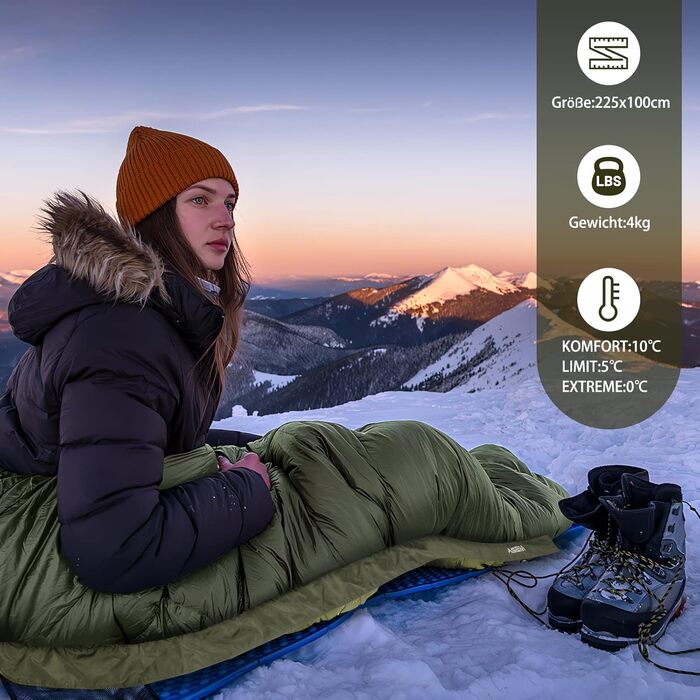 Сплячий мішок AGEM для дорослих: літо, зима, 3-4 сезони, кемпінг, рибалка, 225x100 см, 4-5 кг