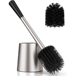 Набір для чищення унітазу FUNPALA з нержавіючої сталі та силікону, 2 насадки, ручка-тримач, сріблястий