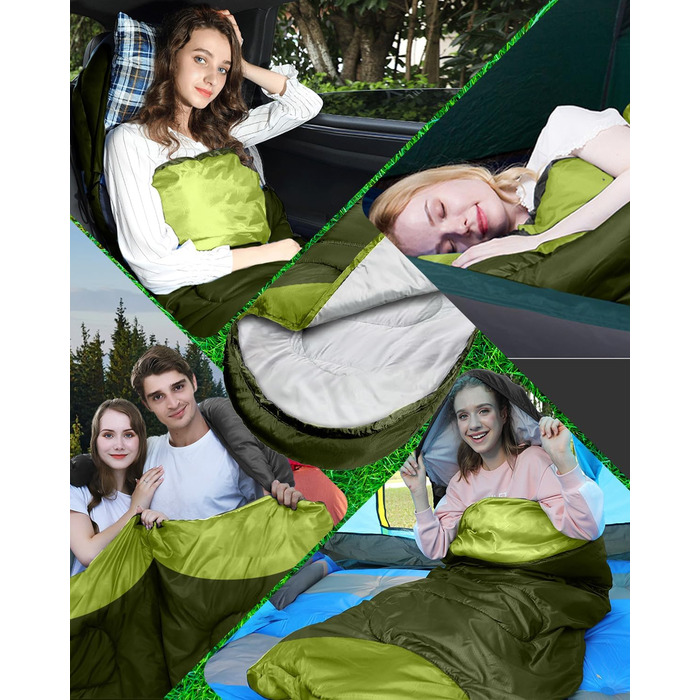 Сплячий мішок 3-4 сезони, водонепроникний, ультралегкий, для дорослих та дітей, 220*75см (Зелений)