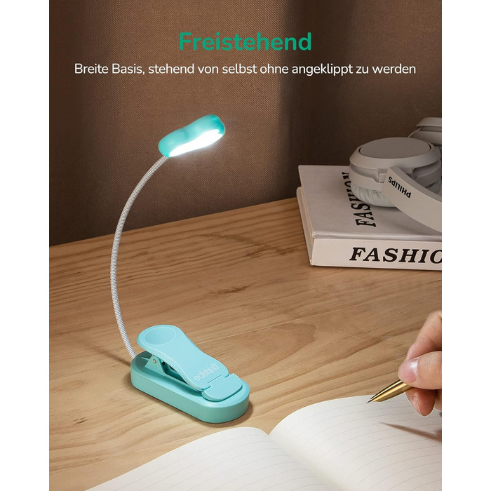 EDISHINE Кліпса-лампа для читання, USB перезарядна, LED лампа для книг, 3 режими кольору, регулювання яскравості, подарунок для дітей, любителів читання (блакитна)