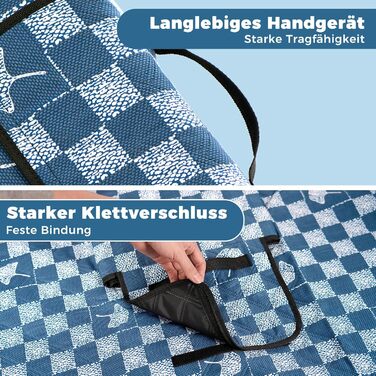 Плед для пікніка Oak & Tea 200x200 см, водонепроникний, ізолюючий, XXL, складний килимок для пляжу та кемпінгу, з міцного Оксфорду (джинсово-синій)