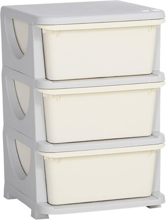 HOMCOM Kids' Storage Drawer Cabinet with Storage Boxes, Toy Organizer, Toy Chest, Three Tiers for Kids' Rooms, 3-6 Years, Children's Furniture, 37 x 37 x 56.5 cm (37L x 37W x 56.5H cm, Cream White)