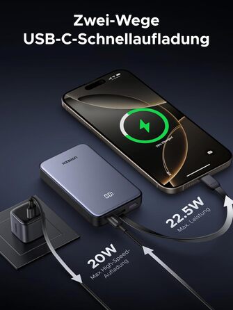 Power Bank UGREEN 20000mAh 22.5W з USB-C кабелем: заряд для iPhone, Samsung Galaxy та інших
