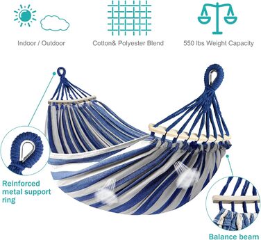 Гамак MOSFiATA для відпочинку на відкритому повітрі: кемпінг, балкон, сад. З дерев'яною перекладиною та сумкою для перенесення
