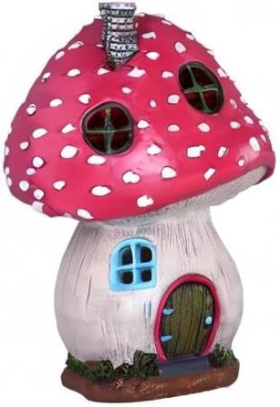 TERESA'S COLLECTIONS Outdoor Garden Decor Fairy House Garden Solar Lighting Mushroom Elf House Fairy Garden Solar Garden Lighting Fairy House made of Resin Pink Gifts for Women 19cm