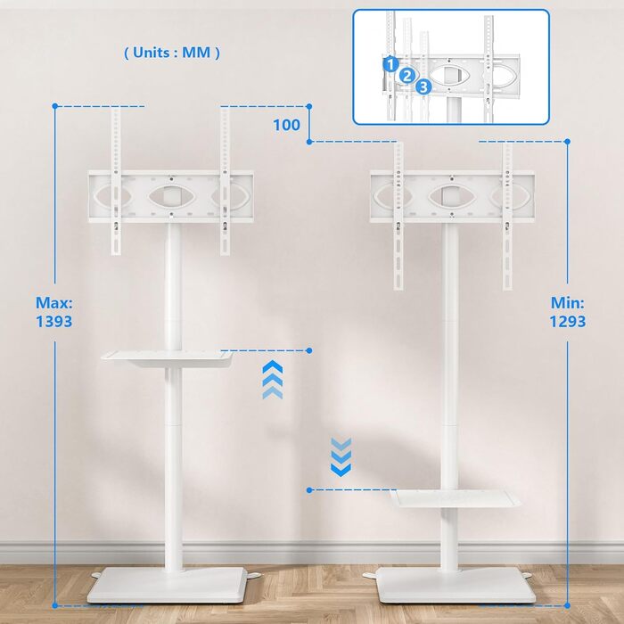 Стійка для телевізора 5Rcom з кронштейном 32-60 дюймів (до 40 кг), біла, VESA 400x400, регульована висота