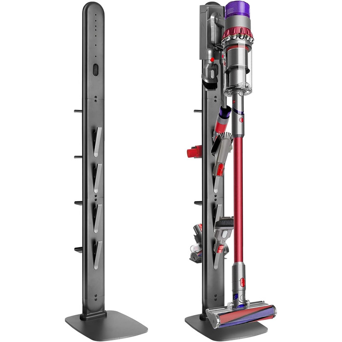 Підставка для пилососів Dyson G5, V15, V12, V11, V10, V8, V7, V6, металева з 4 гачками та 4 полицями, без свердління, стійка, підлогова, приховане кріплення кабелю, темно-сірий