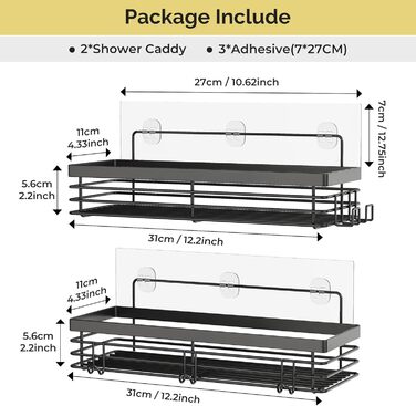 Набір душових корзинок Orimade з полицями та 5 гачками для ванної кімнати (3 шт., чорний)